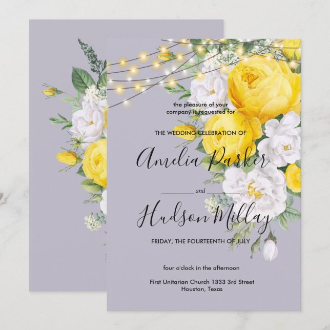 Rustic lights Yellow Floral wedding   Invitation (Front/Back)