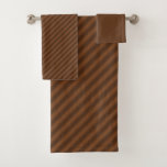 [ Thumbnail: Rustic-Like Dark Brown & Lighter Brown Stripes Bath Towel Set ]