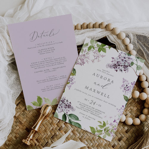 Rustic Lilac All In One Wedding Invitation