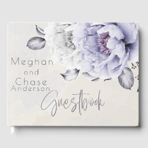 Rustic Lilac and Alabaster Peony Floral Guest Book