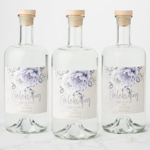 Rustic Lilac and Alabaster Peony Floral Liquor Bottle Label