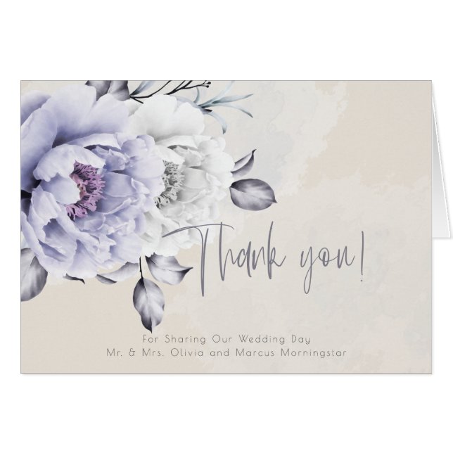 Rustic Lilac and Alabaster Peony Floral Thank You (Front Horizontal)