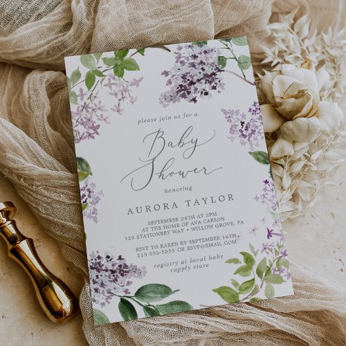 Rustic Lilac Baby Shower Invitation