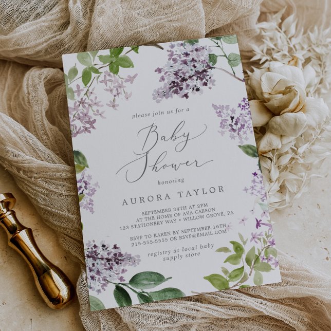 Rustic Lilac Baby Shower Invitation