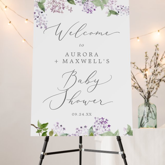 Rustic Lilac Baby Shower Welcome Foam Board (In Situ (Stand))