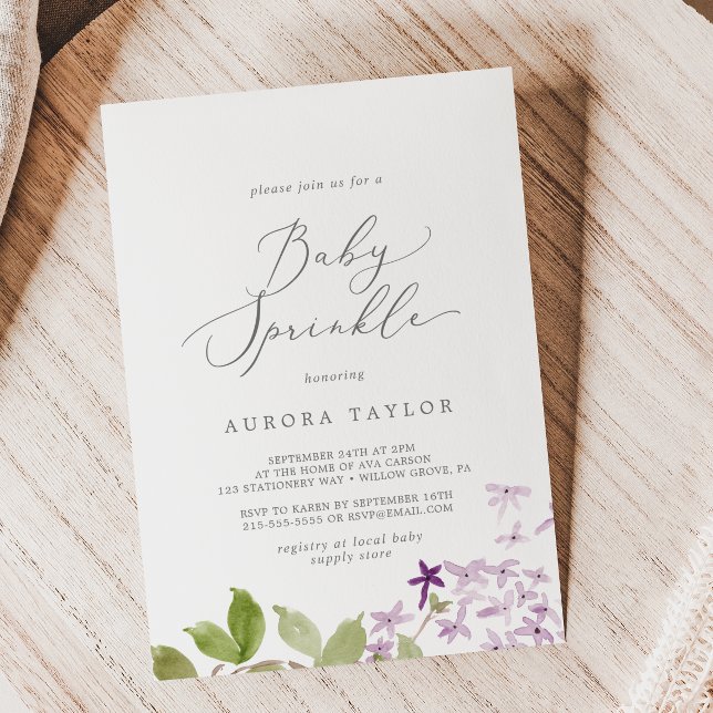 Rustic Lilac Baby Sprinkle Invitation