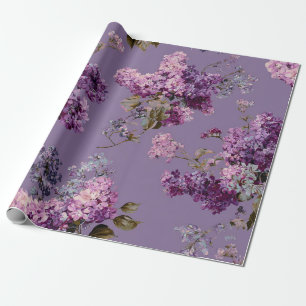 Rustic Lilac Botanical Bold Vintage Boho Floral Wrapping Paper