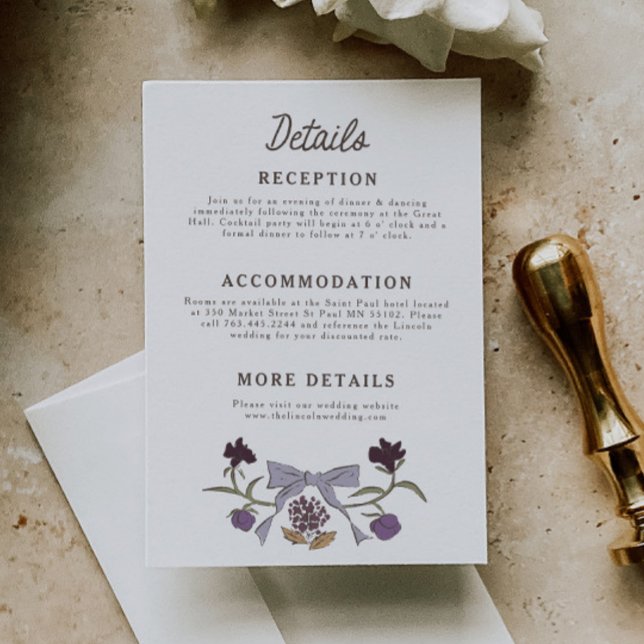 Rustic Lilac Bows and Blossoms Wedding Details Enclosure Card (Creator Uploaded)