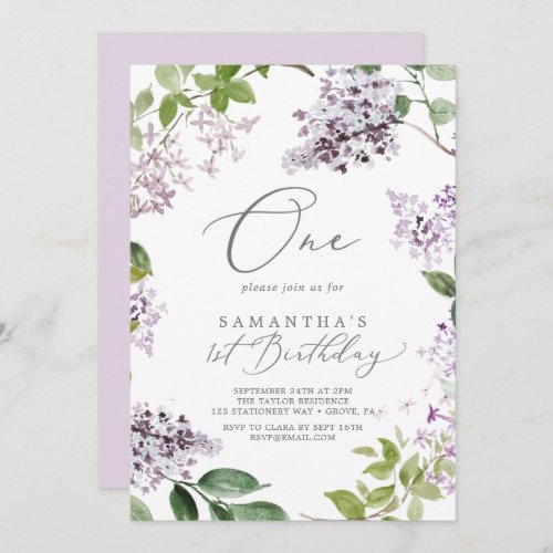 Rustic Lilac First Birthday Party Invitation