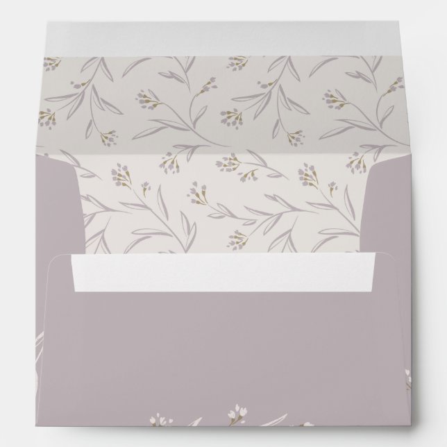 Rustic lilac floral liner & return address envelope (Back (Bottom))