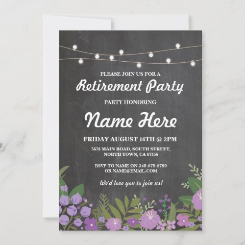 Rustic Lilac Flower Chalk Vintage Retirement Party Invitation