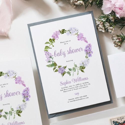 Rustic Lilac Flowers Baby Shower Invitation