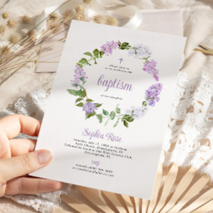 Rustic Lilac Flowers Baptism Invitation