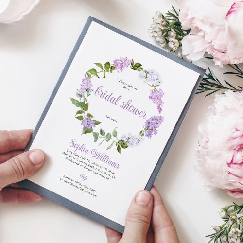 Rustic Lilac Flowers Bridal Shower Invitation