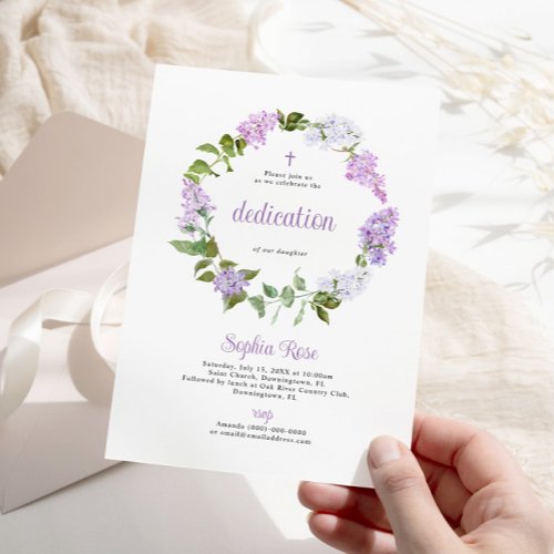 Rustic Lilac Flowers Dedication Invitation