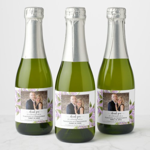 Rustic Lilac Flowers Wedding Thank You Photo Sparkling Wine Label