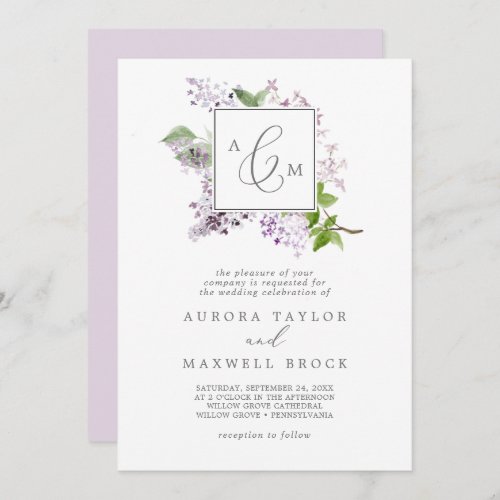 Rustic Lilac Formal Monogram Wedding Invitation