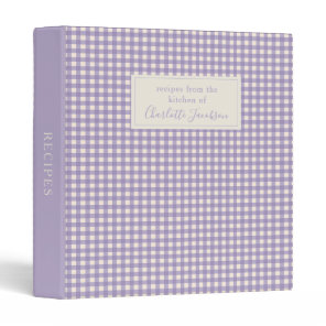 Rustic Lilac Gingham Plaid Monogram Recipe 3 Ring Binder