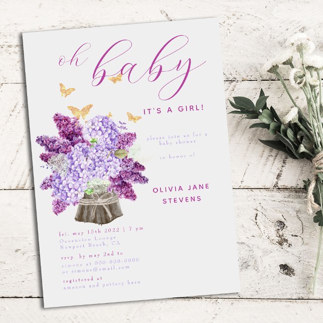Rustic Lilac Gold Butterfly Boho Girl Baby Shower Invitation (Creator Uploaded)
