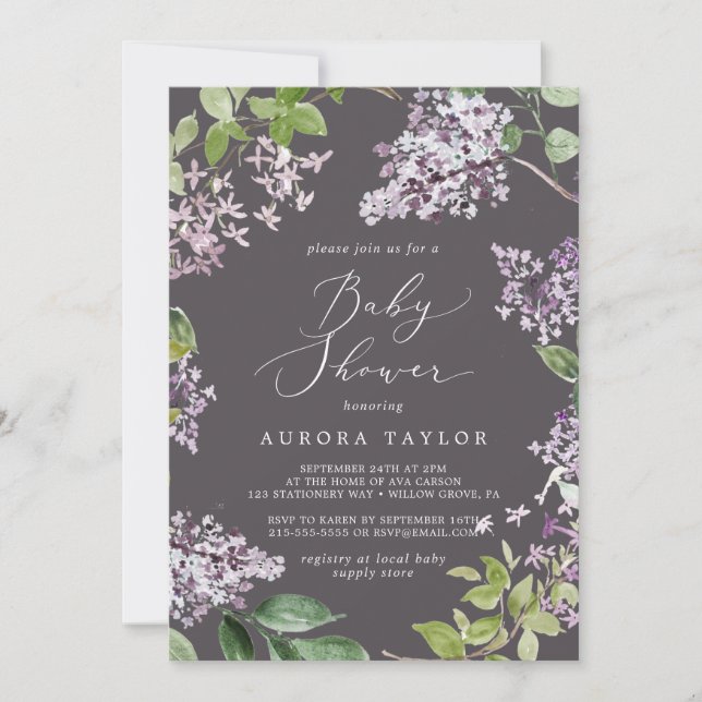 Rustic Lilac | Gray Baby Shower Invitation (Front)