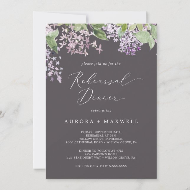 Rustic Lilac | Gray Rehearsal Dinner Invitation (Front)