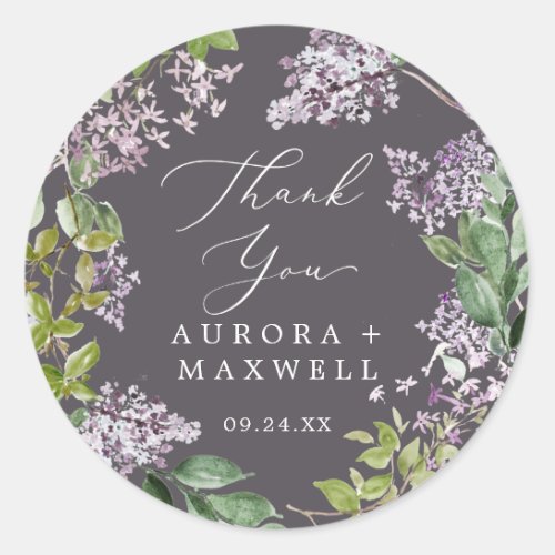Rustic Lilac  Gray Thank You Wedding Favor Classic Round Sticker