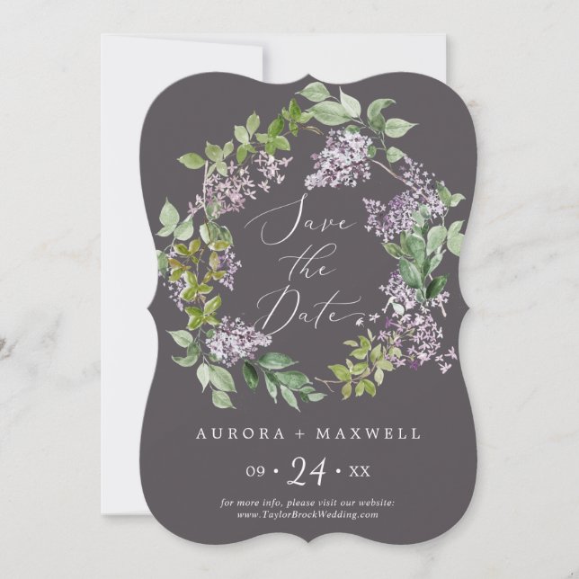 Rustic Lilac | Gray Wedding Save The Date (Front)