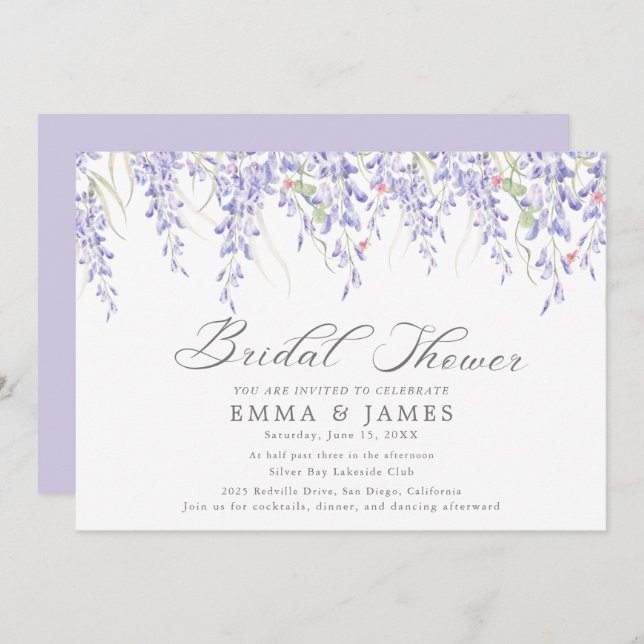 Rustic Lilac Horizontal Bridal Shower Invitation (Front/Back)