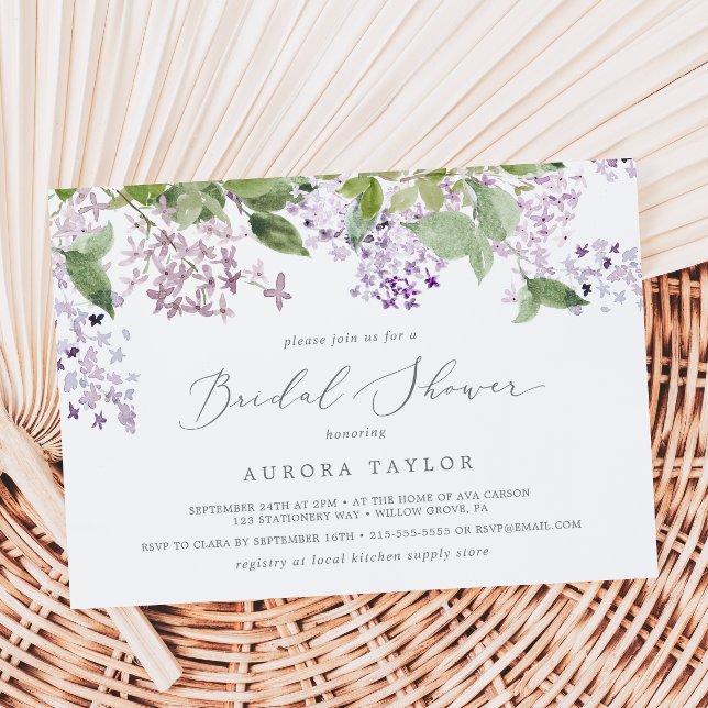 Rustic Lilac Horizontal Bridal Shower Invitation