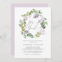 Rustic Lilac It's A Girl Baby Shower Invitation