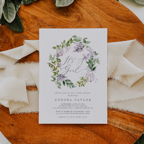 Rustic Lilac It's A Girl Baby Shower