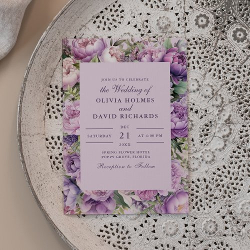 Rustic Lilac Lavender and Peony Wedding Invitation