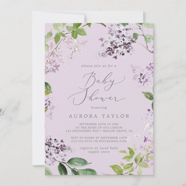 Rustic Lilac | Lavender Baby Shower Invitation (Front)
