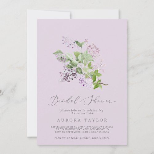 Rustic Lilac  Lavender Bridal Shower Invitation