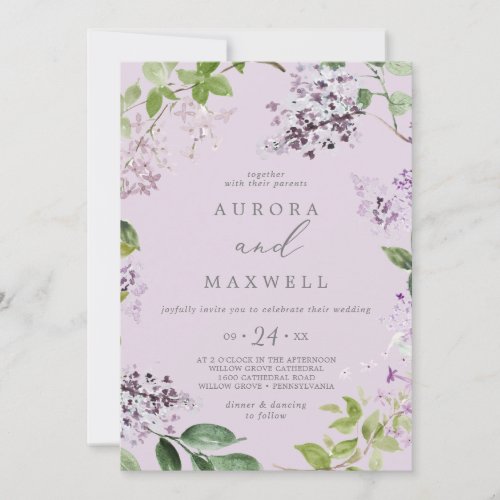 Rustic Lilac  Lavender Casual Wedding Invitation