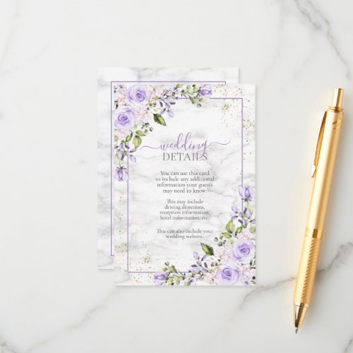 Rustic Lilac Lavender Gold Marble Details Enclosure Card