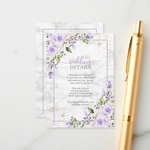 Rustic Lilac Lavender Gold Marble Details Enclosure Card