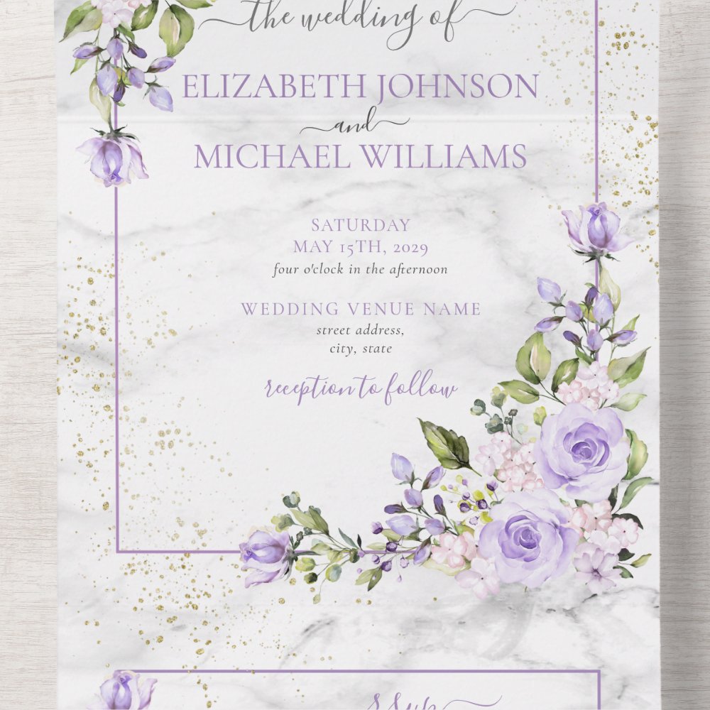 Discover Rustic Lilac Lavender Gold Marble Floral Wedding A All In One Invitation