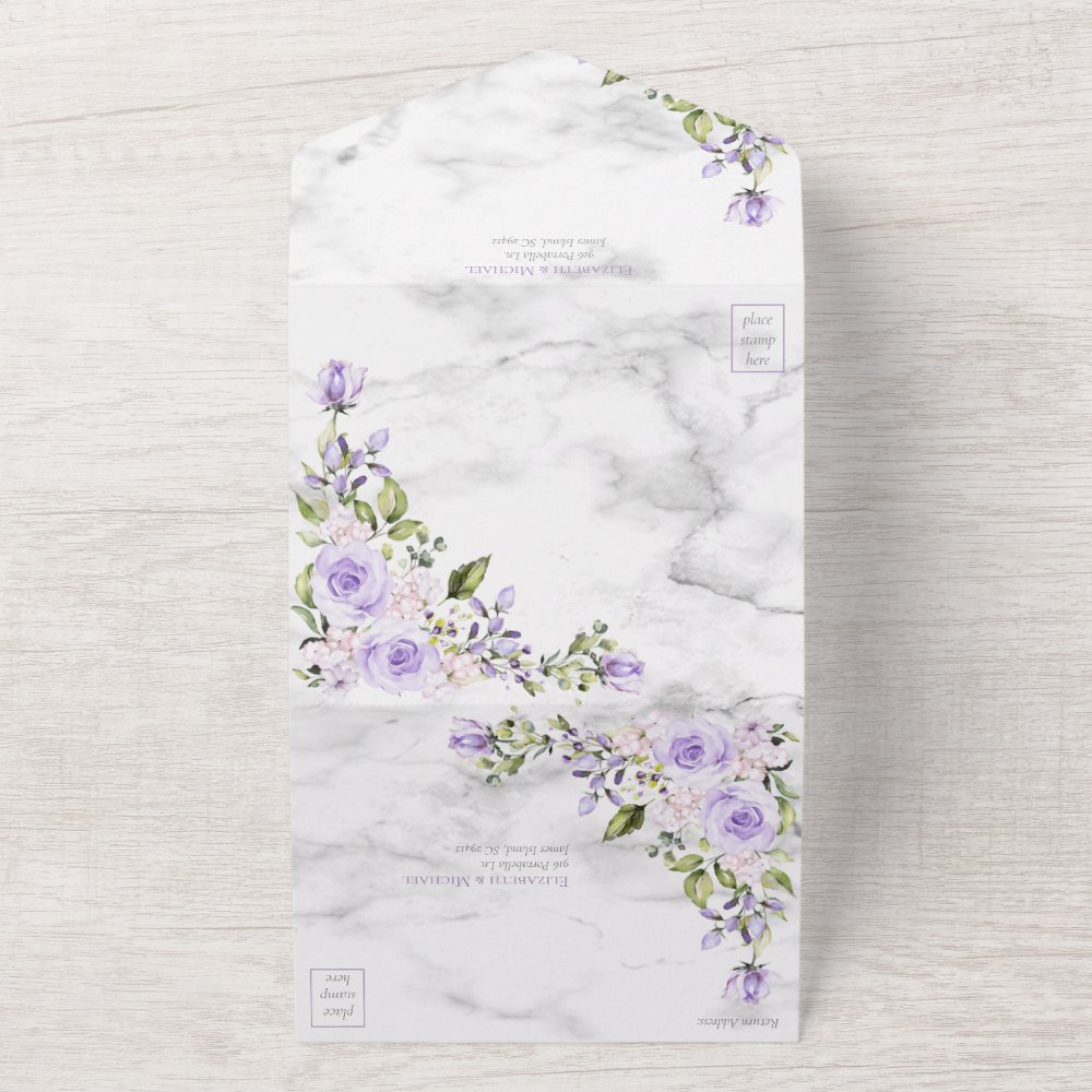 Discover Rustic Lilac Lavender Gold Marble Floral Wedding A All In One Invitation