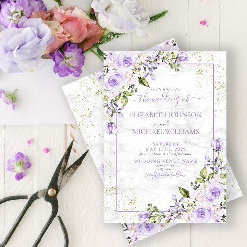 Rustic Lilac Lavender Gold Marble Floral Wedding