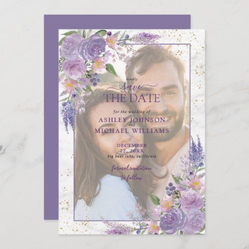 Rustic Lilac Lavender Gold Photo Save the Date