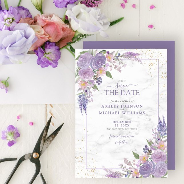 Rustic Lilac Lavender Gold Save the Date (Creator Uploaded)