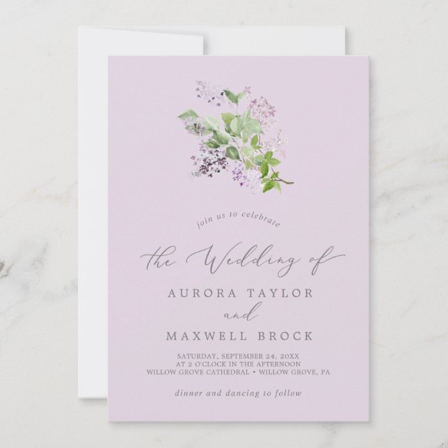 Rustic Lilac | Lavender Simple Wedding Invitation (Front)