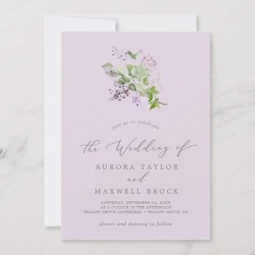 Rustic Lilac  Lavender Simple Wedding Invitation