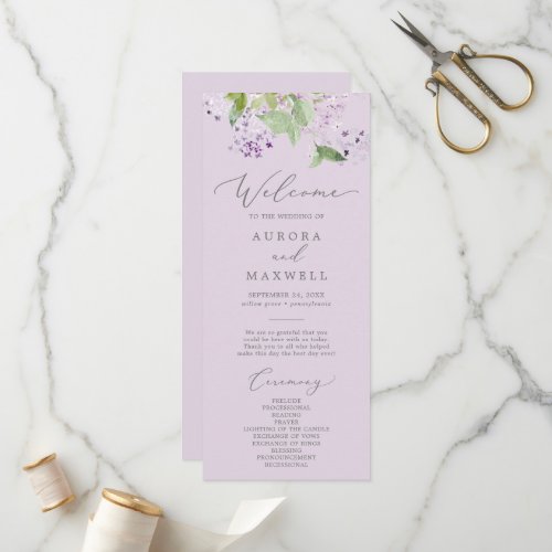 Rustic Lilac  Lavender Wedding Program