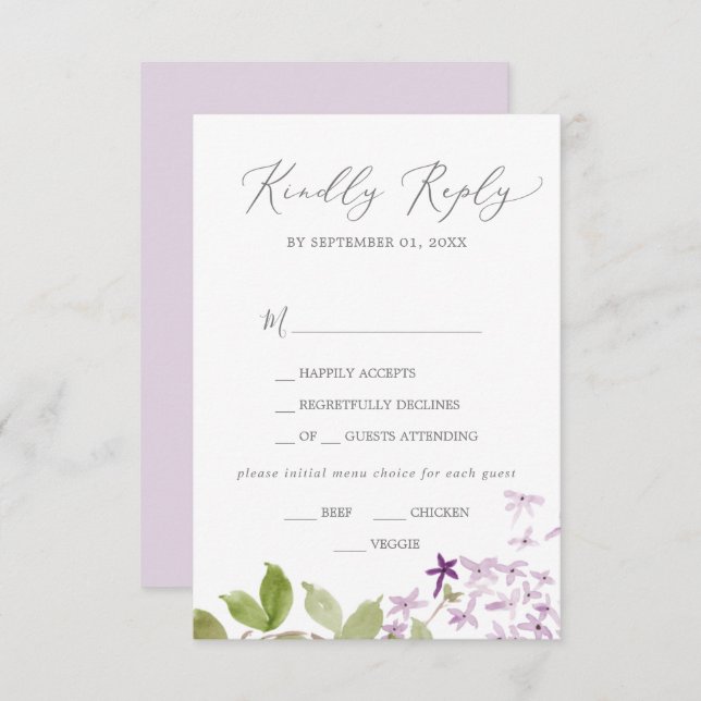 Rustic Lilac Menu Choice RSVP Card (Front/Back)