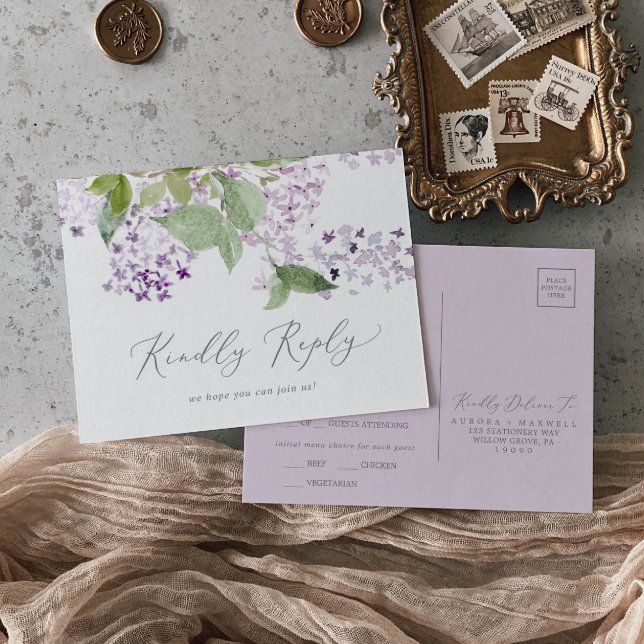 Rustic Lilac Menu RSVP Postcard (Creator Uploaded)