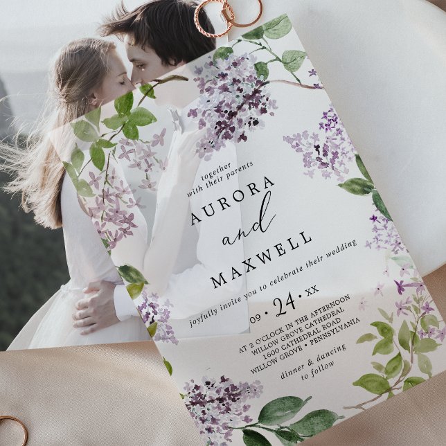 Rustic Lilac Modern Boho Watercolor Floral Wedding Vellum Invitations (Rustic Lilac Modern Boho Watercolor Floral Wedding Vellum Invitations)