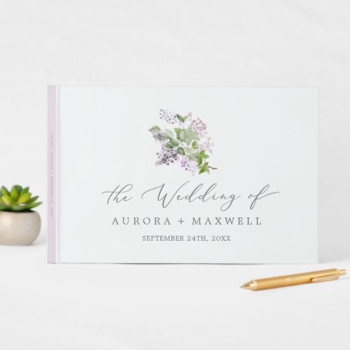 Rustic Lilac Monogram Back Wedding Guest Book