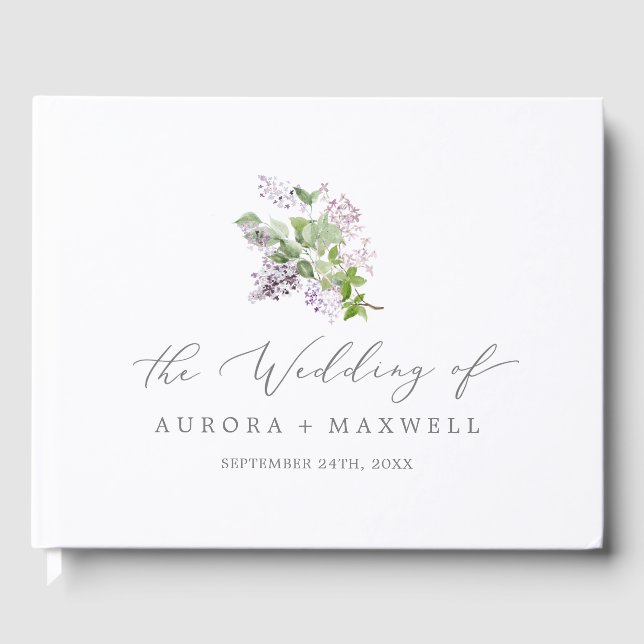 Rustic Lilac Monogram Back Wedding Guest Book (Front)